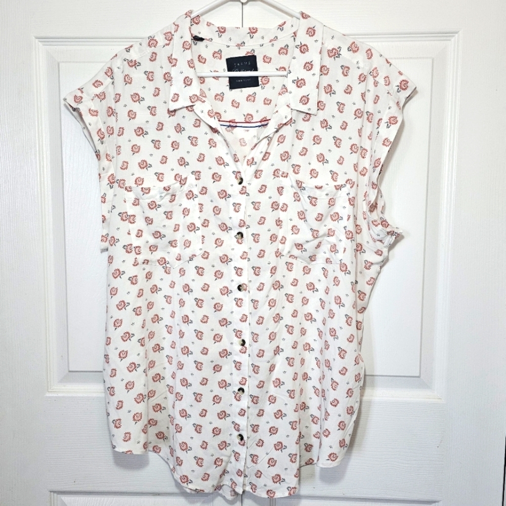 Jach's Girlfriend New York XXL Button-Up Cuff Cap Sleeve Blouse Plus‎ Pink White